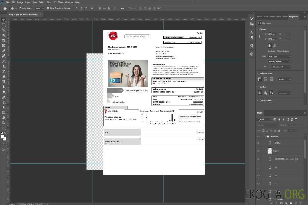 Modèle de facture de services publics d'électricité du Portugal EDP aux formats Word et PDF template